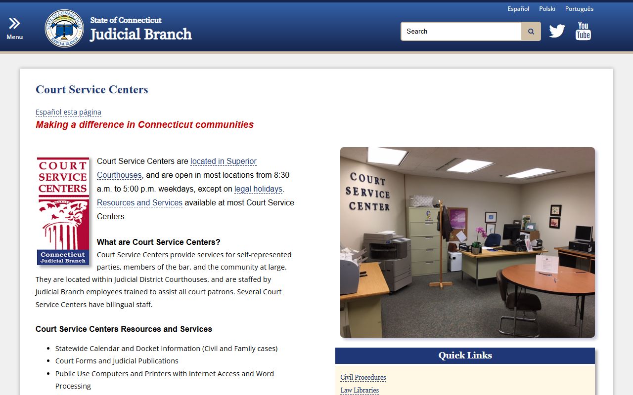 Connecticut Court Service Centers providing help with court processes